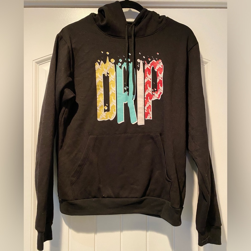 Hustle Mens Black Pullover Hoodie Sweater Multi Color 'DRIP' Graphic Small
